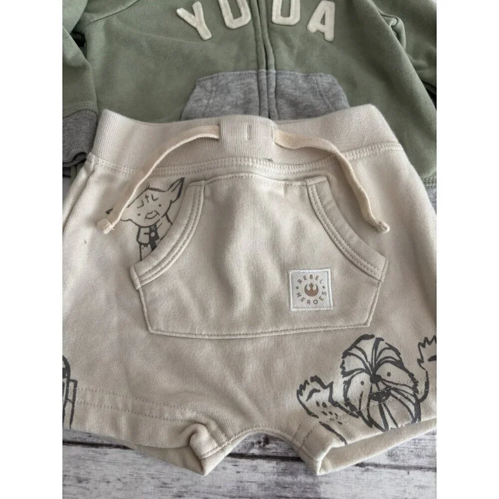 Yoda Star Wars Zipper Hoodie Baby Gap 3-6M Sweatshirt Top with Ears & Shorts Set